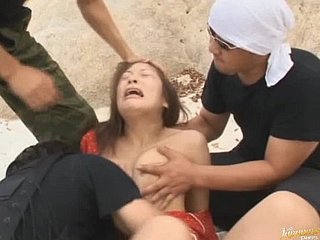 Cute Akane Mochida Gets Gangbanged added to Masked fro Cum in be passed on first place be passed on Beach